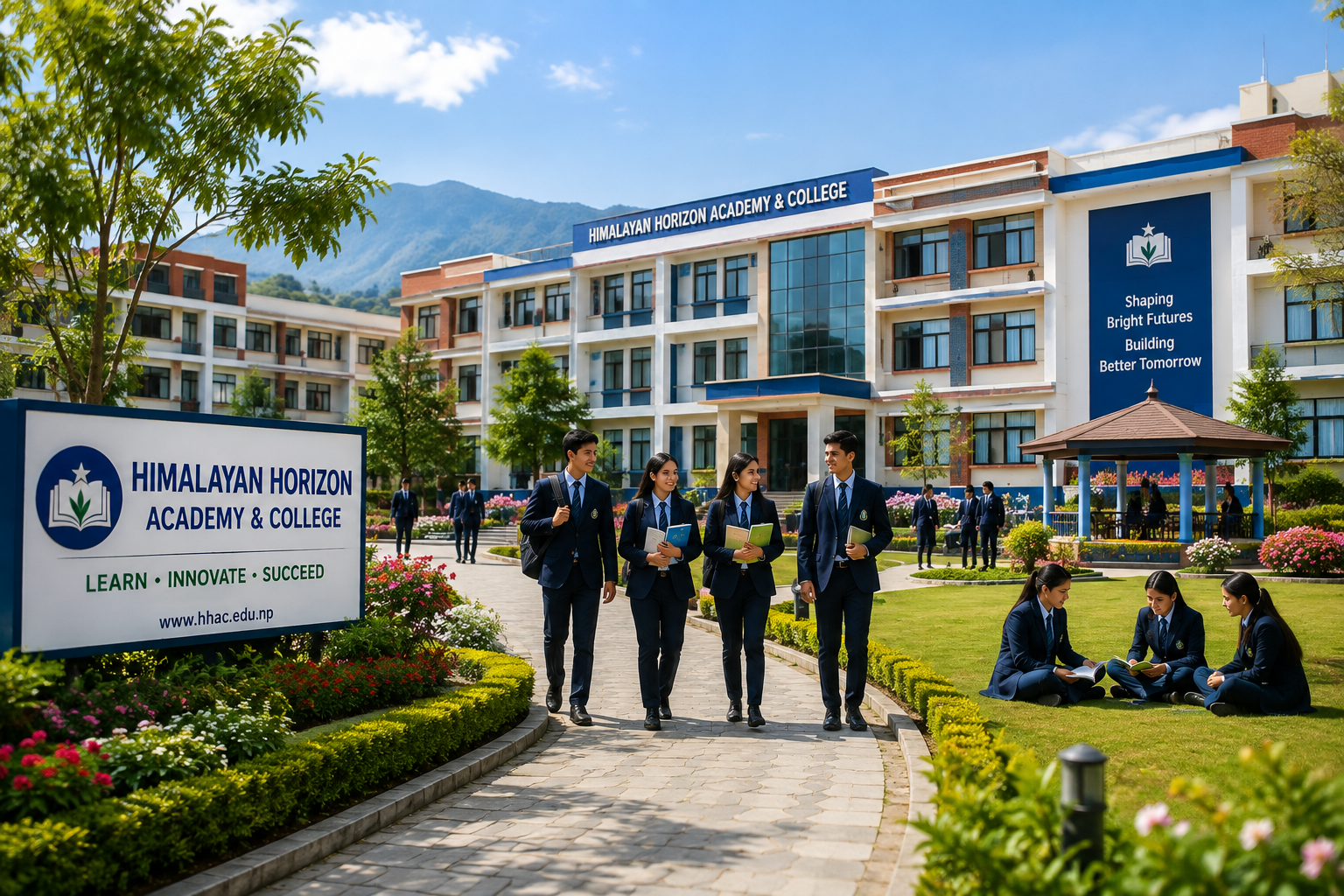 Himalayan Horizon Academy and College campus with students